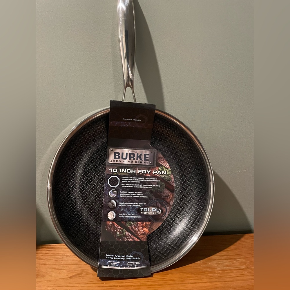 David Burke Stainless Geo Clad 10 Inch Tri Ply Fry Pan Non Stick Up To 500F NEW